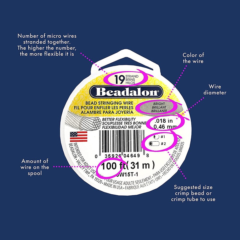 Beadalon Satin Gold .018″ Bead Stringing Wire 19 Strand Flex Wire – 30ft