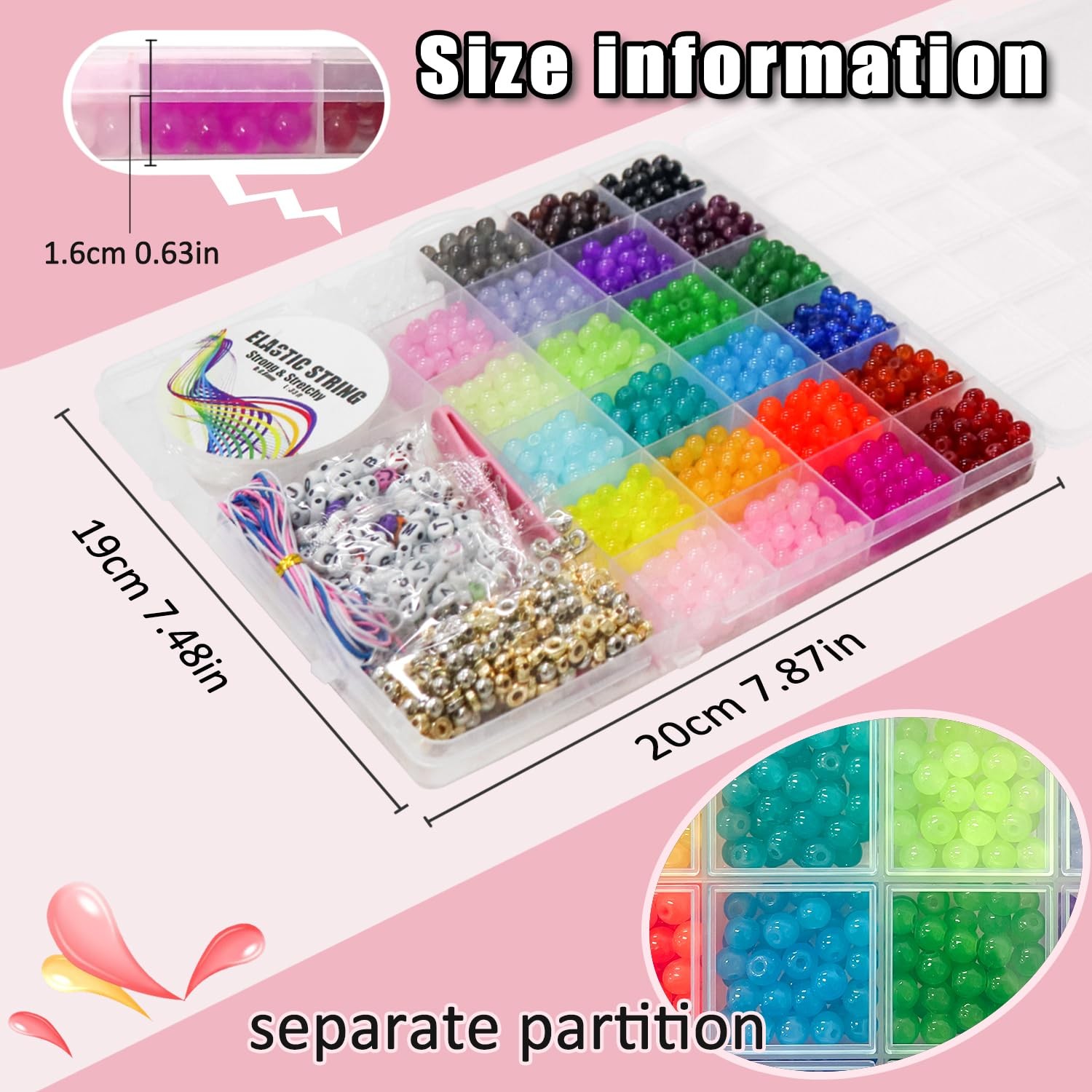 JULIMAIDONG 6mm Glass Beads for Bracelets 1400pcs, 24 6Mm, 6mm, 24Color