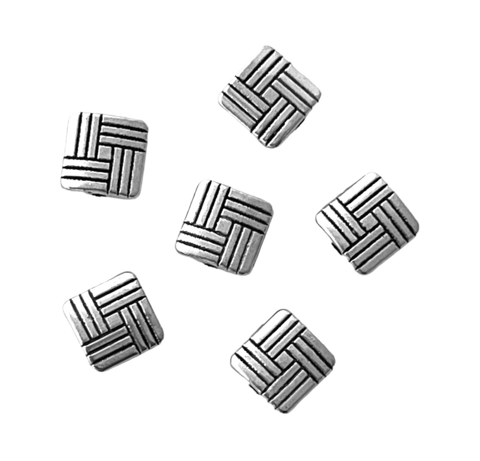 20 pcs Flat Square Geometrical Lines Spacer Cast Metal Beads Silver 8x3mm