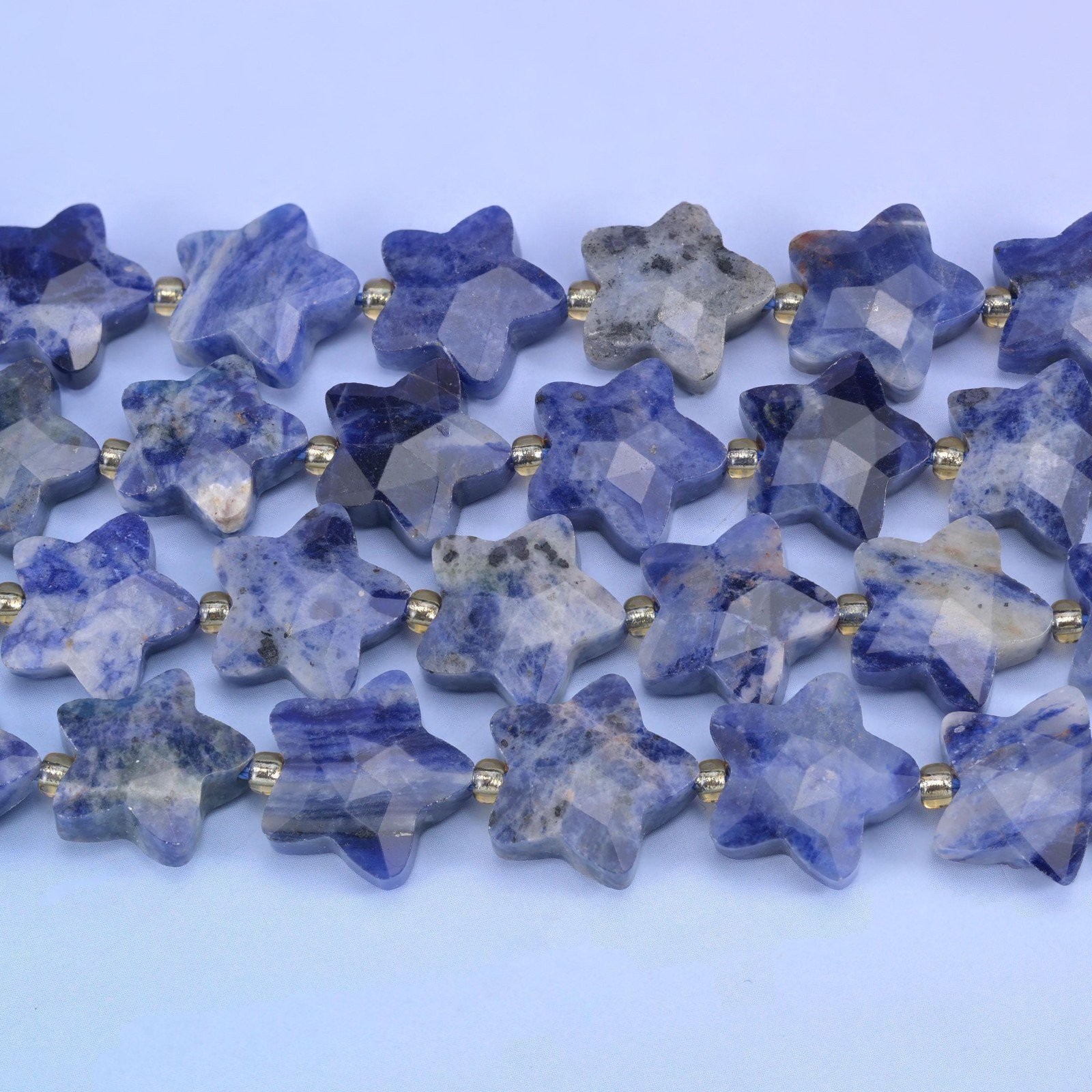 Blue Sodalite Faceted Star Beads 14mm Jewelry Making 15.5 Inch Strand