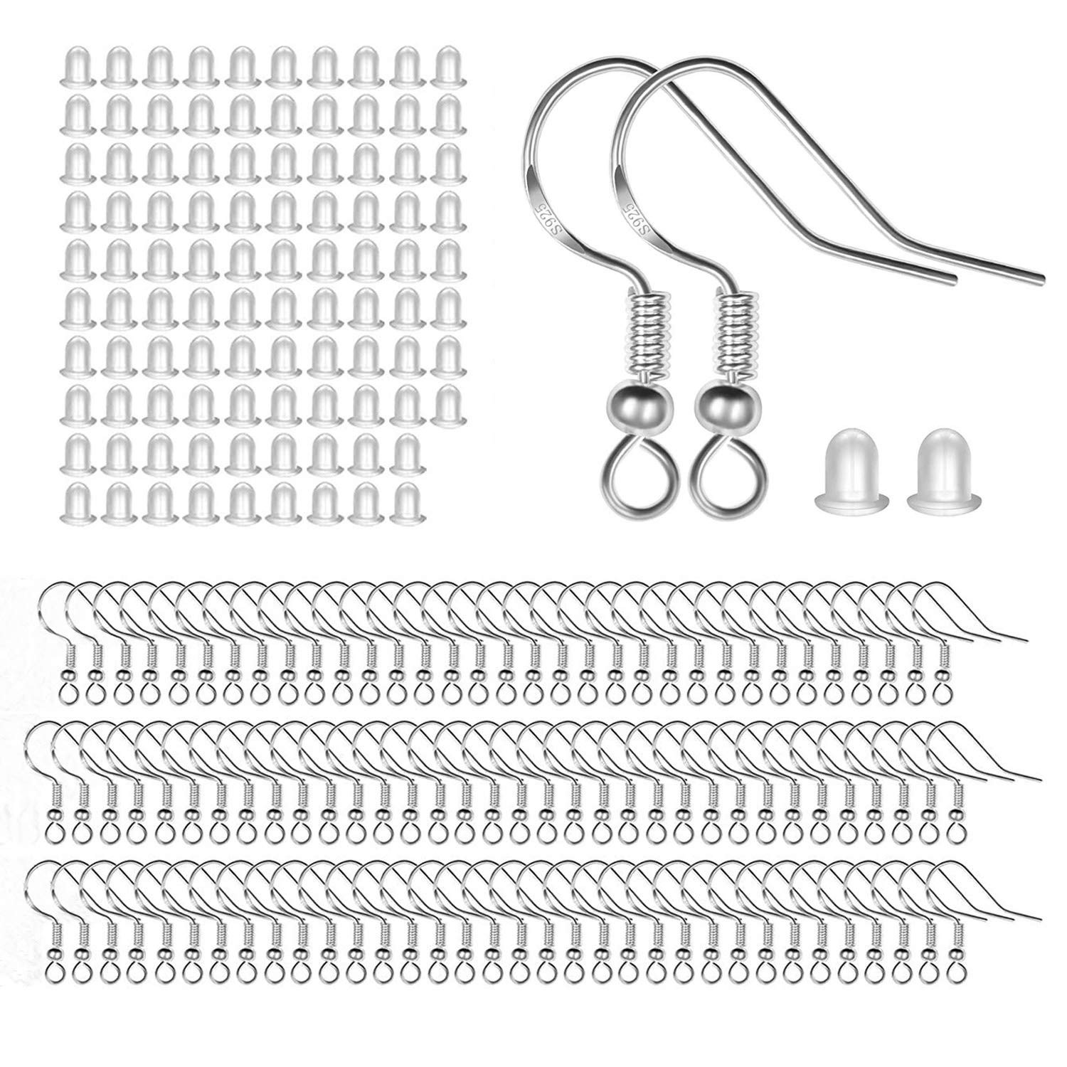 100 PCS / 50 Pairs 925 Sterling Silver Earring Hooks, Hook Ear Wires with 100
