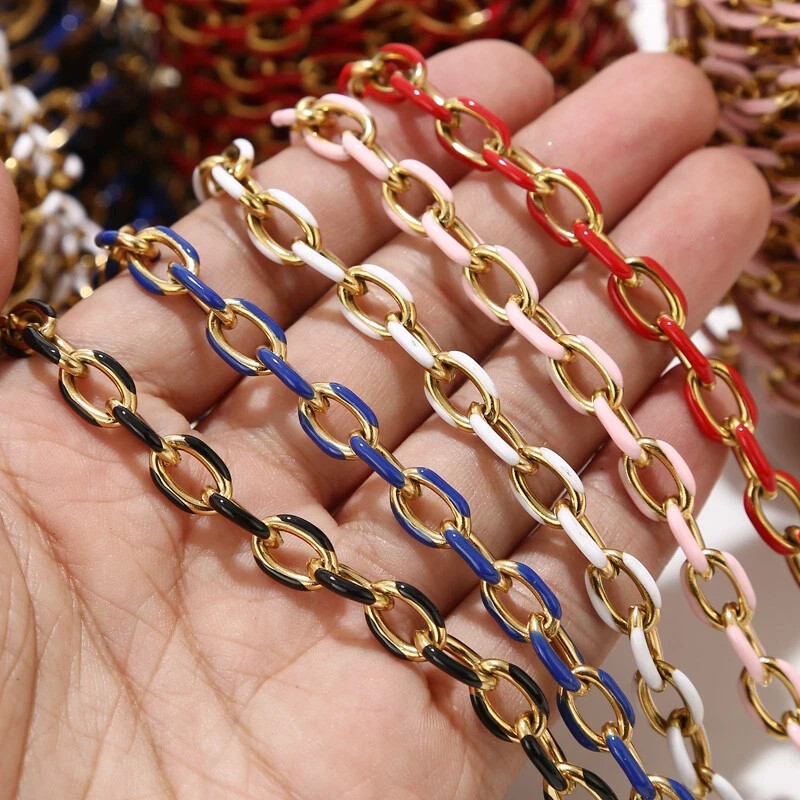 1meter Stainless Steel Round Links Enamel Chains for DIY Jewelry Making 8x11mm