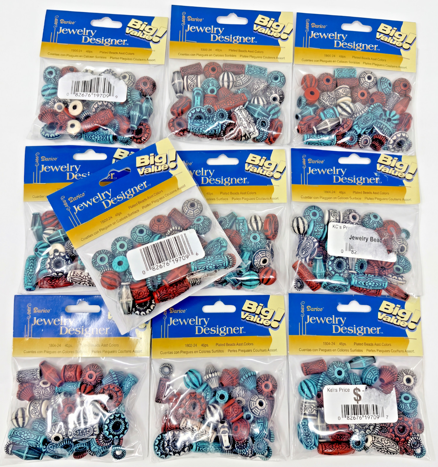 10X Darice Jewelry Designer 1904-24 Big Value Plastic Plated Beads , 480 Total