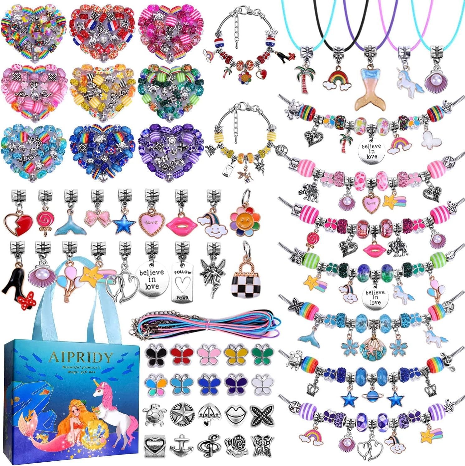 Colorful 150-Piece Jewelry Making Kit with Unicorn/Mermaid Themes – Easy to Use!