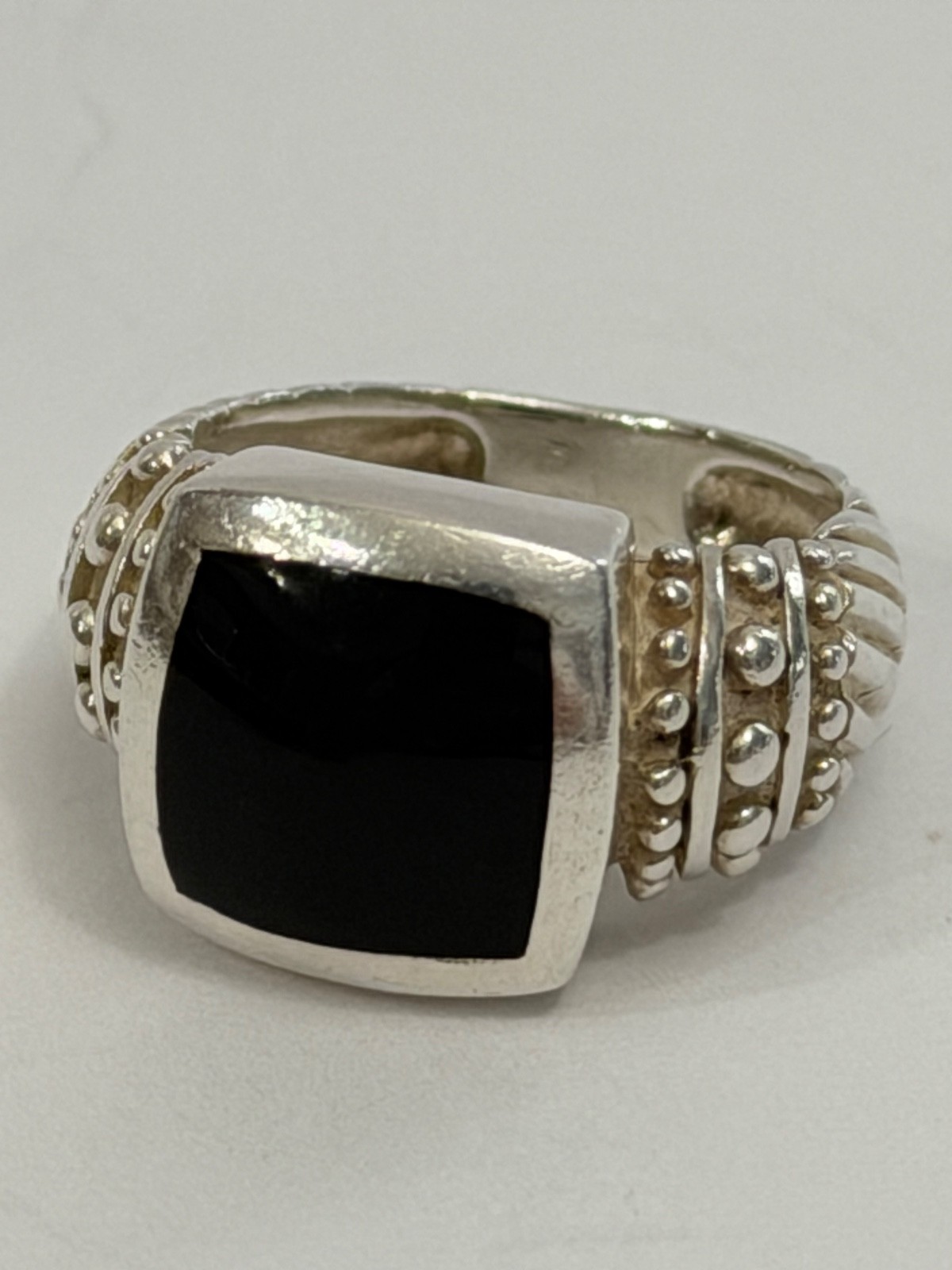 NF 925 Sterling Silver & Inset Black Onyx Ring – Thailand – Size Approx. 6.5