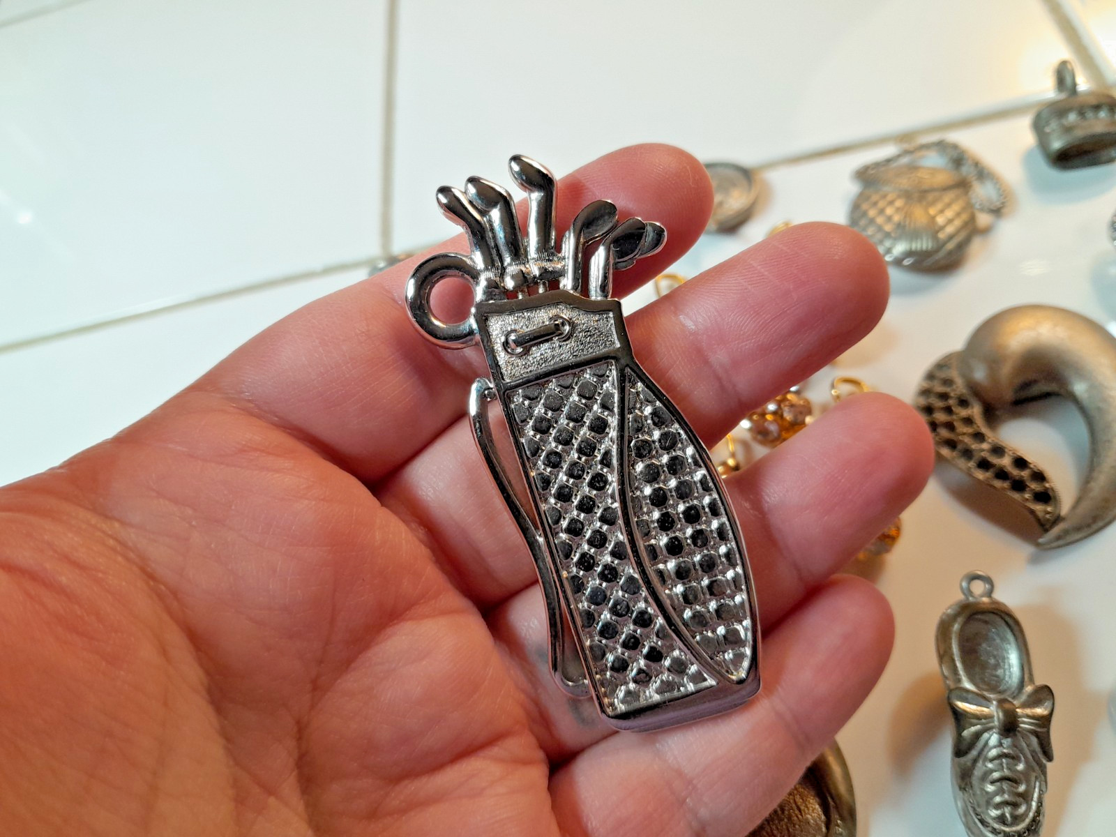 Vintage Metal bits for Jewelry Mixed Media LOT Golf Oyster Purse Charm Pendant