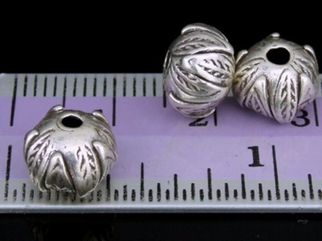 Silver beads Karen hill tribe handmade silver Leaf print Lotus bead