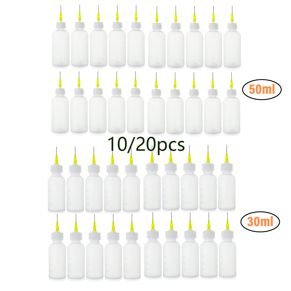 10/20xNeedle Tip Bottles 30/50ml Set Squeeze Plastic Bottles Oil Liquid Glue Ink