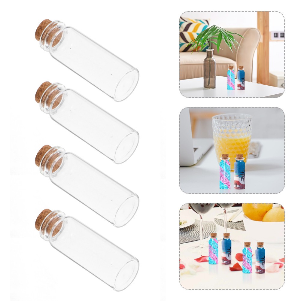 24 Pcs Mini Glass Bottles Clear with Stopper Powder Dispenser for Craft