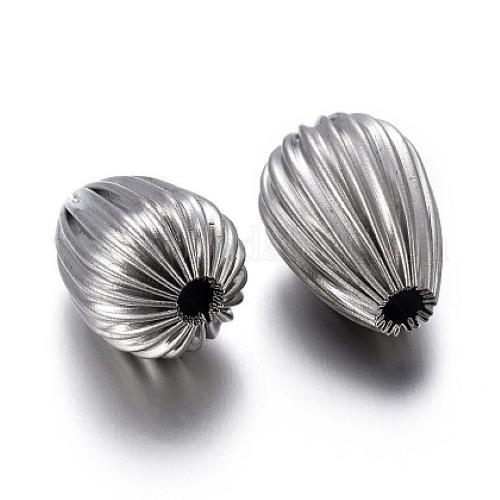Qty.10, 7x5mm Teardrop Stainless Steel Corrugated Spacer Beads – Buy 3 Save $5