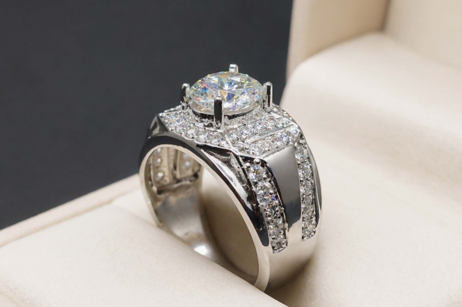 White Moissanite Diamond Sterling Silver 925 Handmade Women Elegant Channel Ring