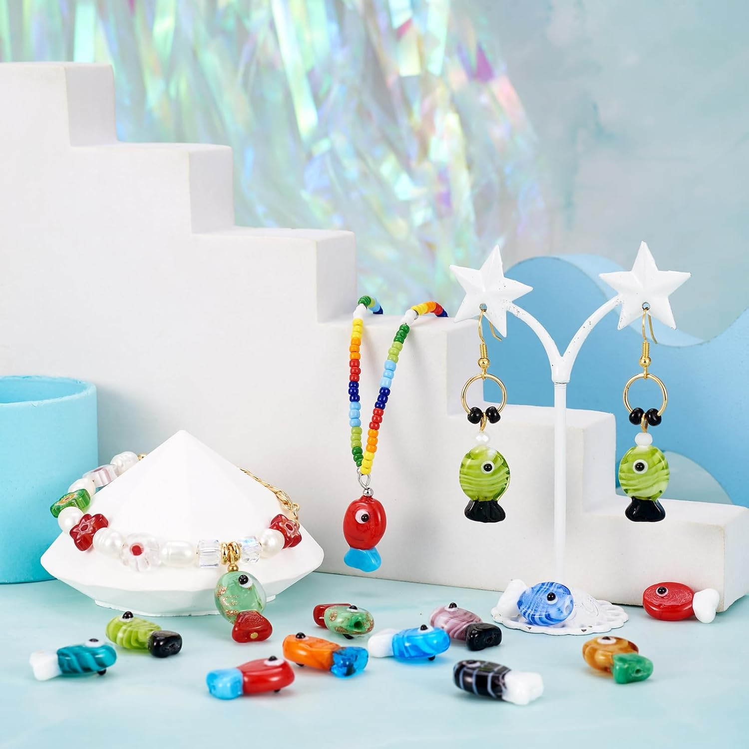 20 Pcs Fish Glass Beads Cute Animal Lampwork Glass Loose Bead for DIY Crafts Nec
