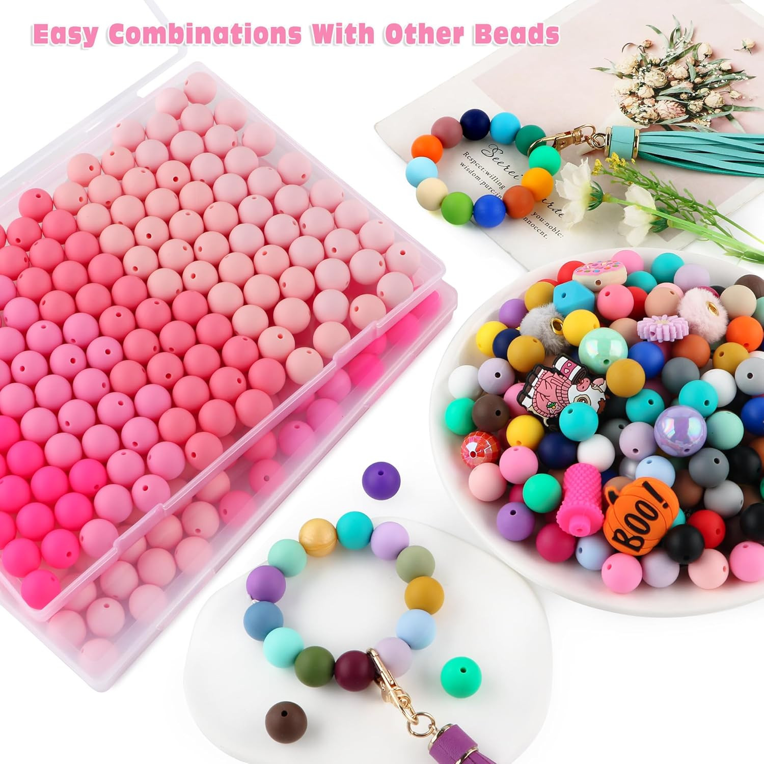150Pcs Silicone Beads 15mm Mix Color, Bulk Silicone Beads 15mm for Keychain Pens