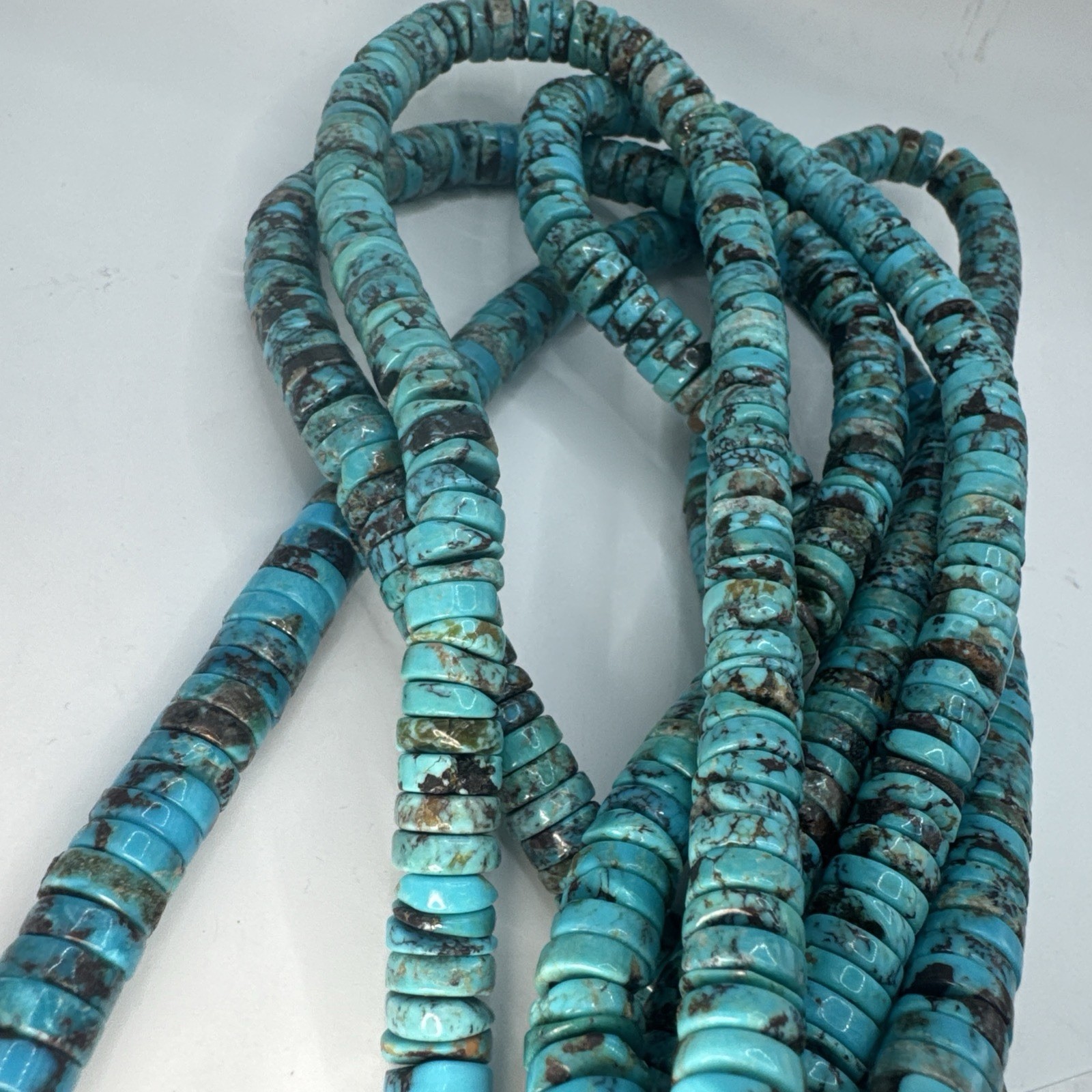 10mm Kingman Blue Turquoise Rondelle Heishi Disc Glossy Stone Beads Strand 15in
