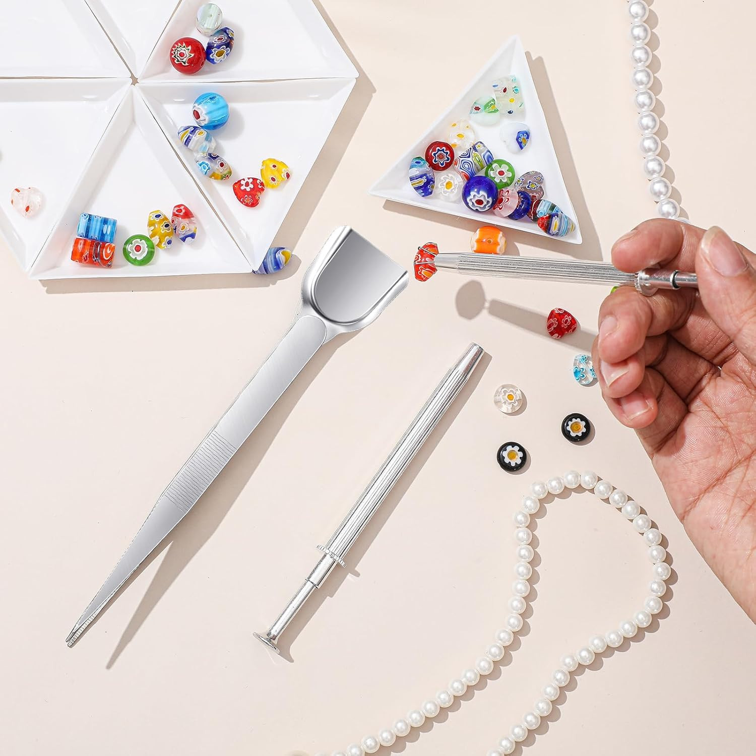 Bead Sorting Tray Set with Scoops and Tweezers for Jewelry Making Tools