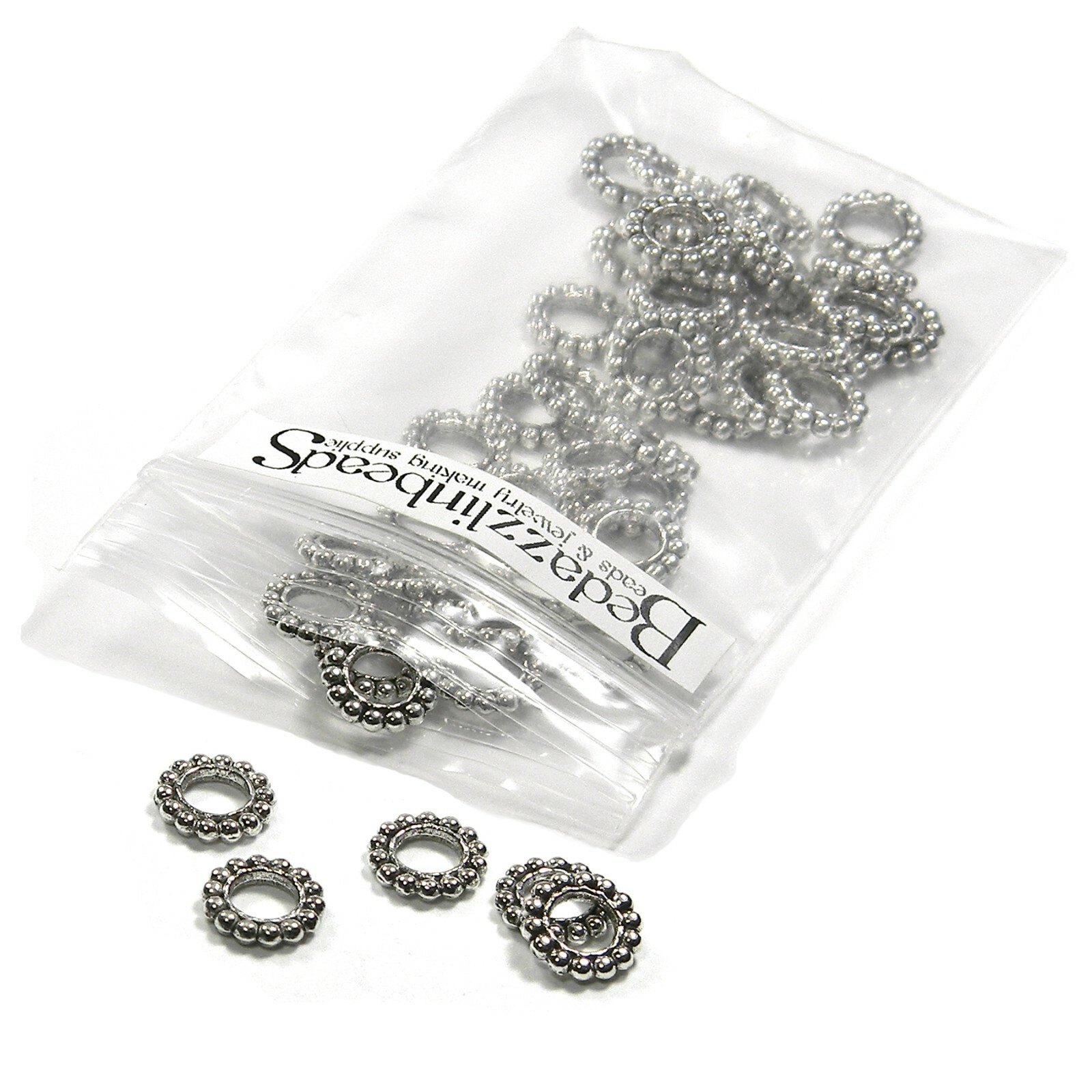 50 Plated Pewter Beaded Rondelle 9mm x 2mm Round Spacer Beads with Big Hole