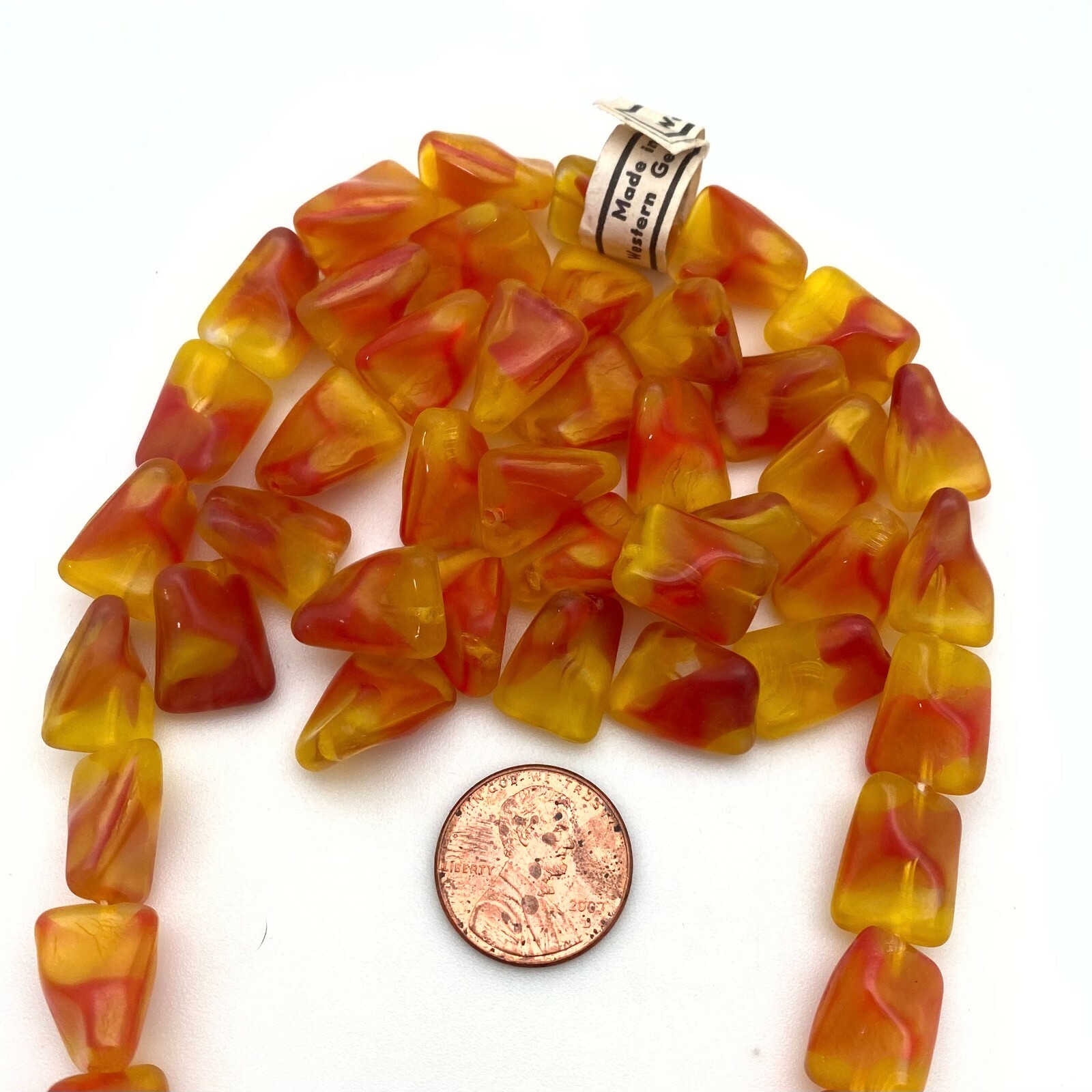 Vintage West Rectangle Twisted Red/Yellow German Glass Beads (11x15mm) (YGG8)
