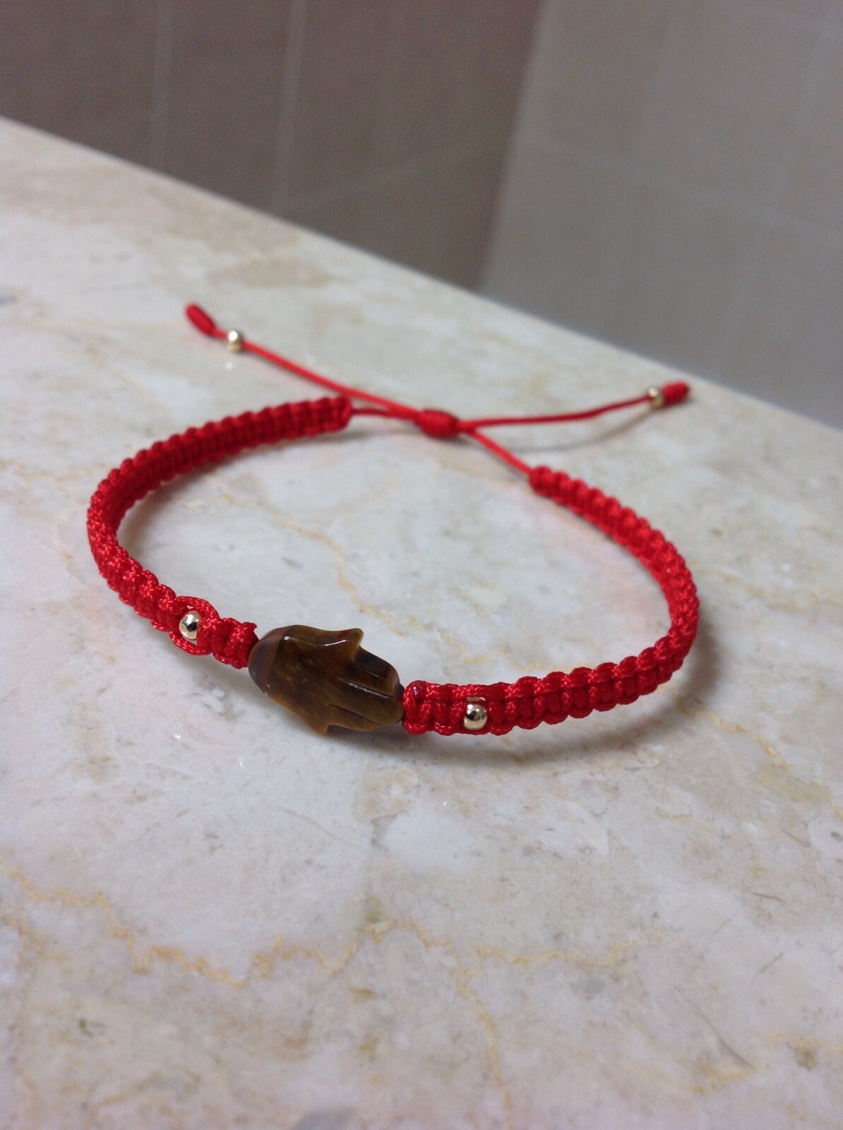 Red Bracelet Protection With Natural Tiger Eye Hamsa Hand For Adult Unisex