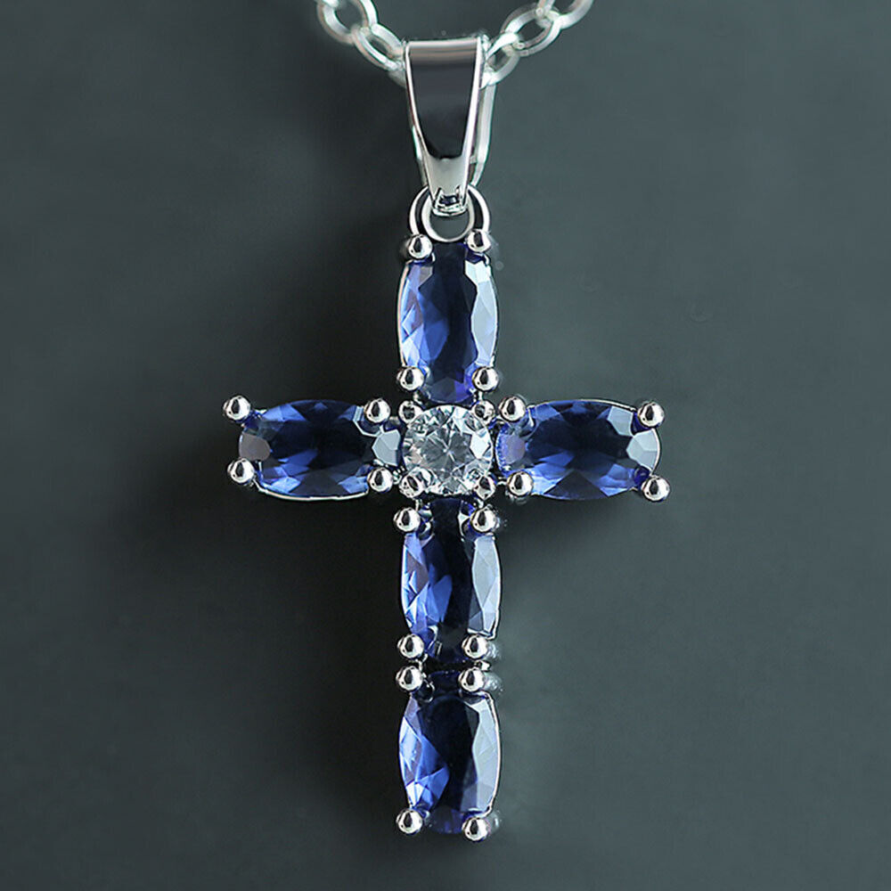 Fashion Women’s 925 Silver Necklace Pendant Cubic Zircon Cross Party Jewelry