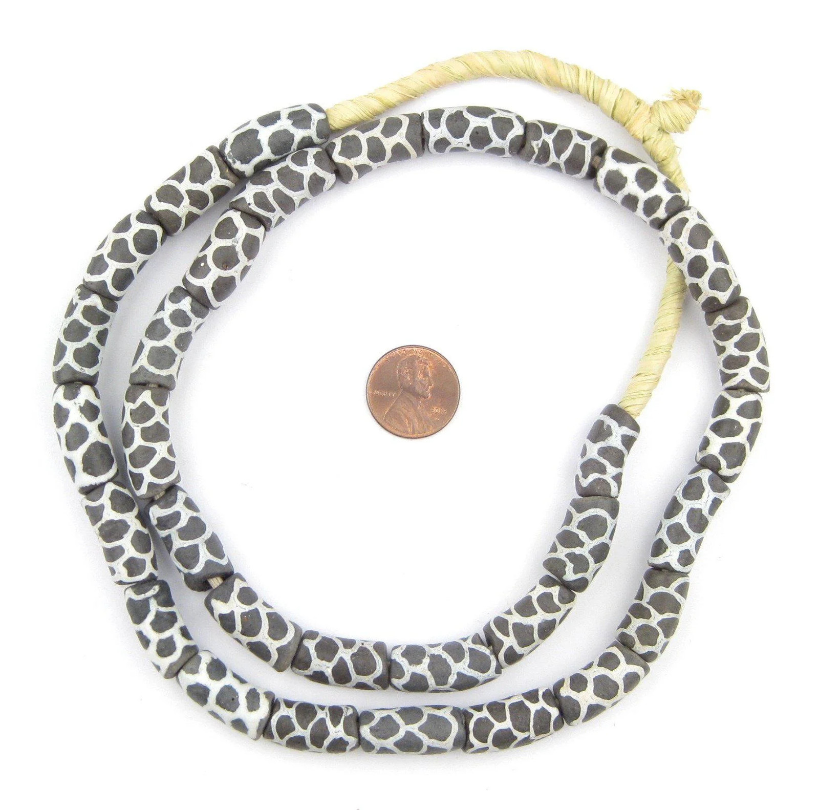 Black Giraffe Krobo Powder Glass Beads 10mm Ghana African Black and White Elbow