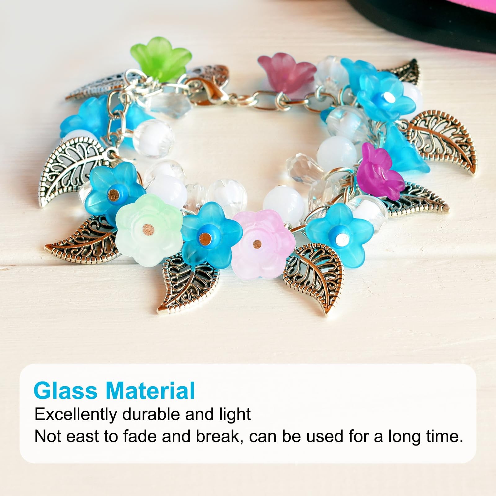 Glass Trumpet Flower Beads, 200 Pcs Gradient Flower Bead Charm for Jewelry Ma…