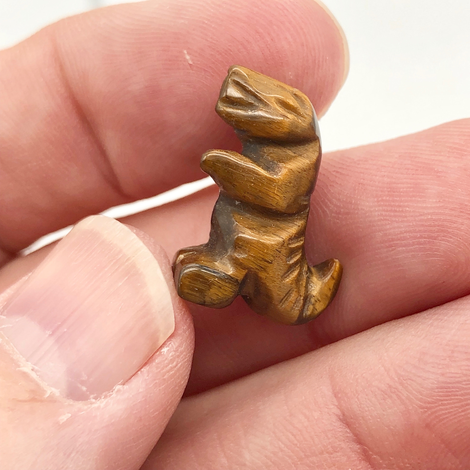 2 Tiger’s Eye Tyrannosaurus Rex Animal Beads | 21x18x7.5mm | Golden