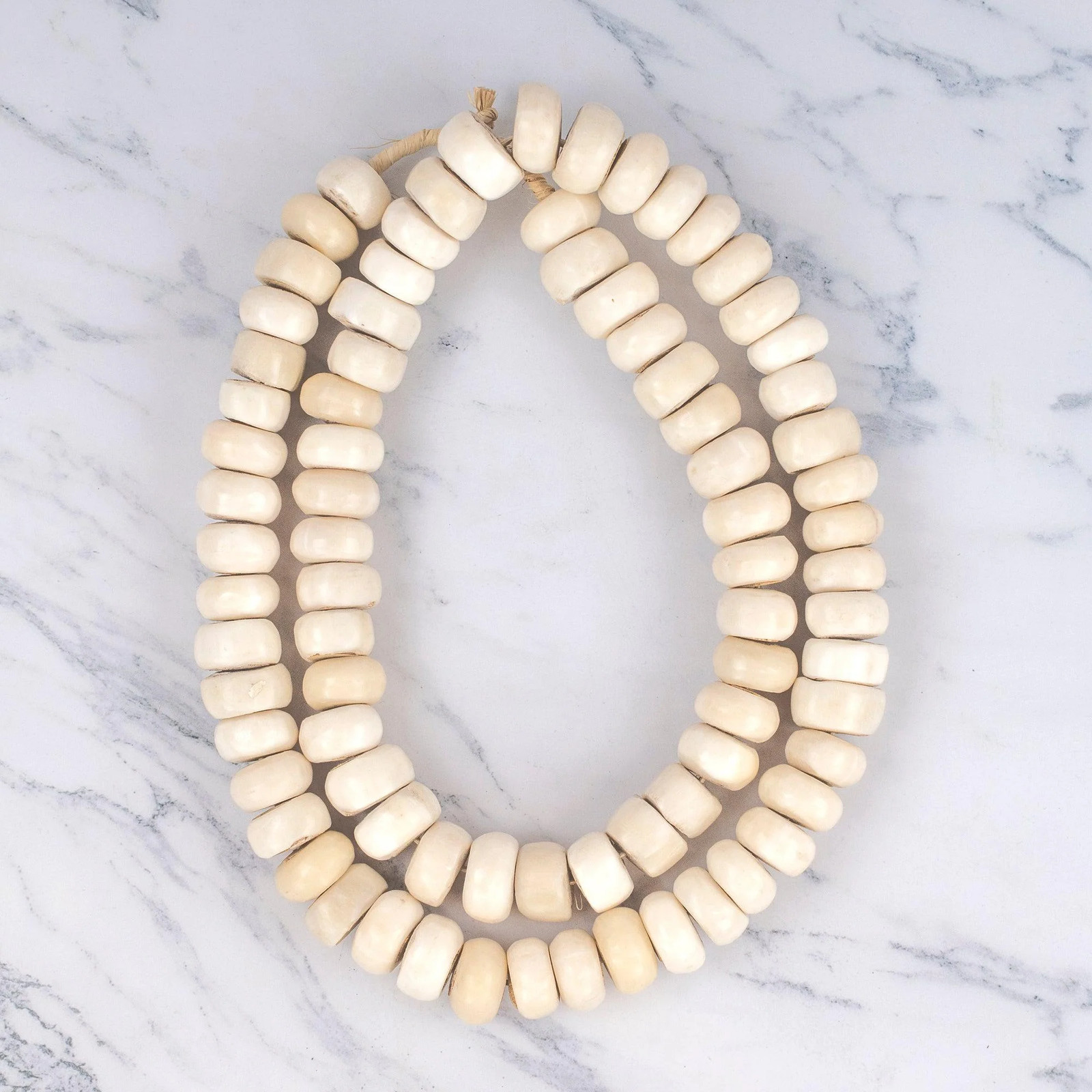 Polished White Bone Beads Double Length Decorative Strand 24mm Kenya African