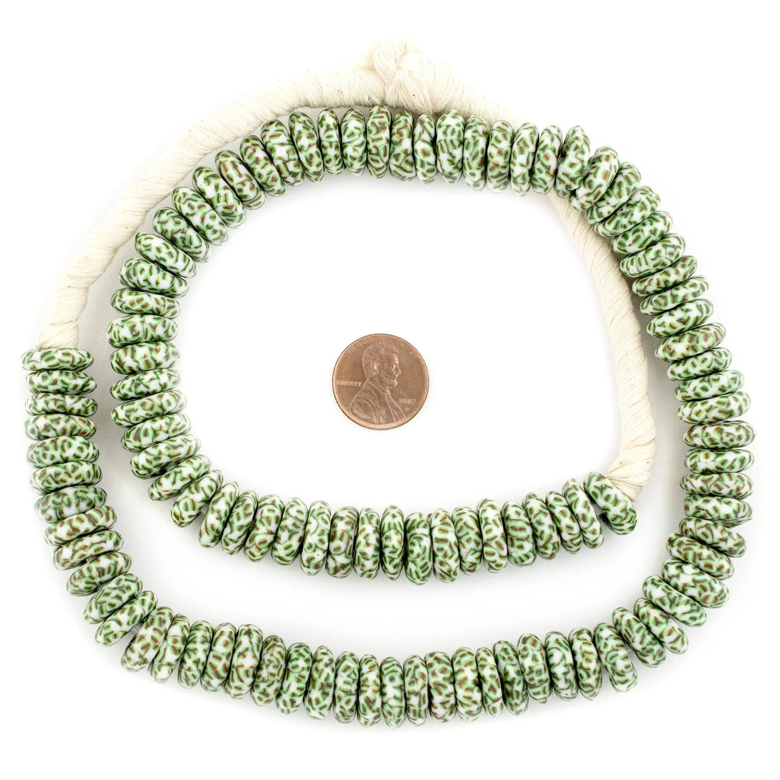 Earth Green Fused Rondelle Recycled Glass Beads 14mm Ghana African Multicolor