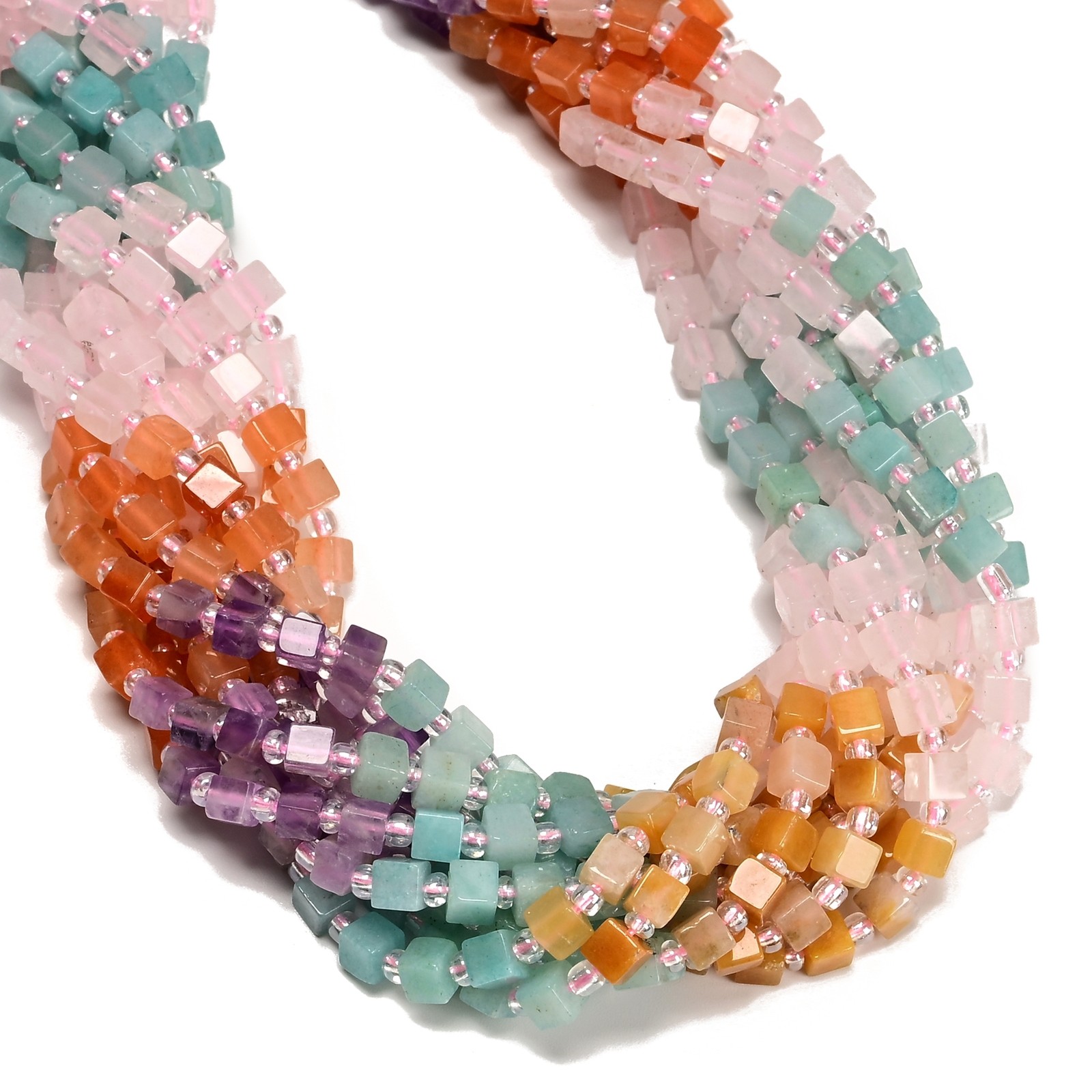 01 Multi-color Gemstone Smooth Cube Shape Beads Size 4mm 15″ Strand