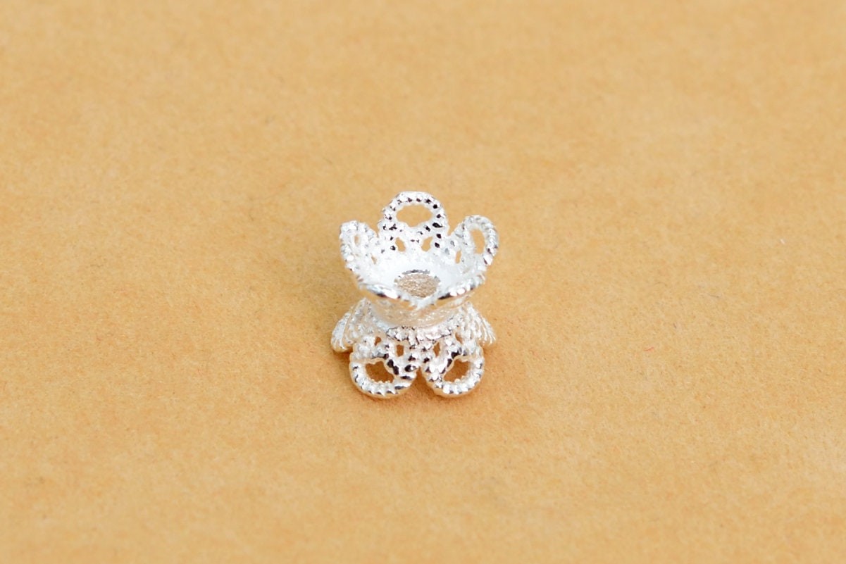 5 Pcs Sterling Silver Spacer Beads Floral 7x6MM Solid Silver For Jewelry making