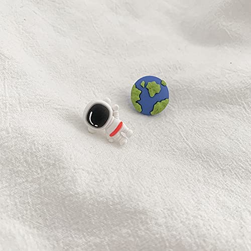 Creative Earth Astronaut Meteor Spacecraft Asymmetrical Stud Earrings Resin Cart