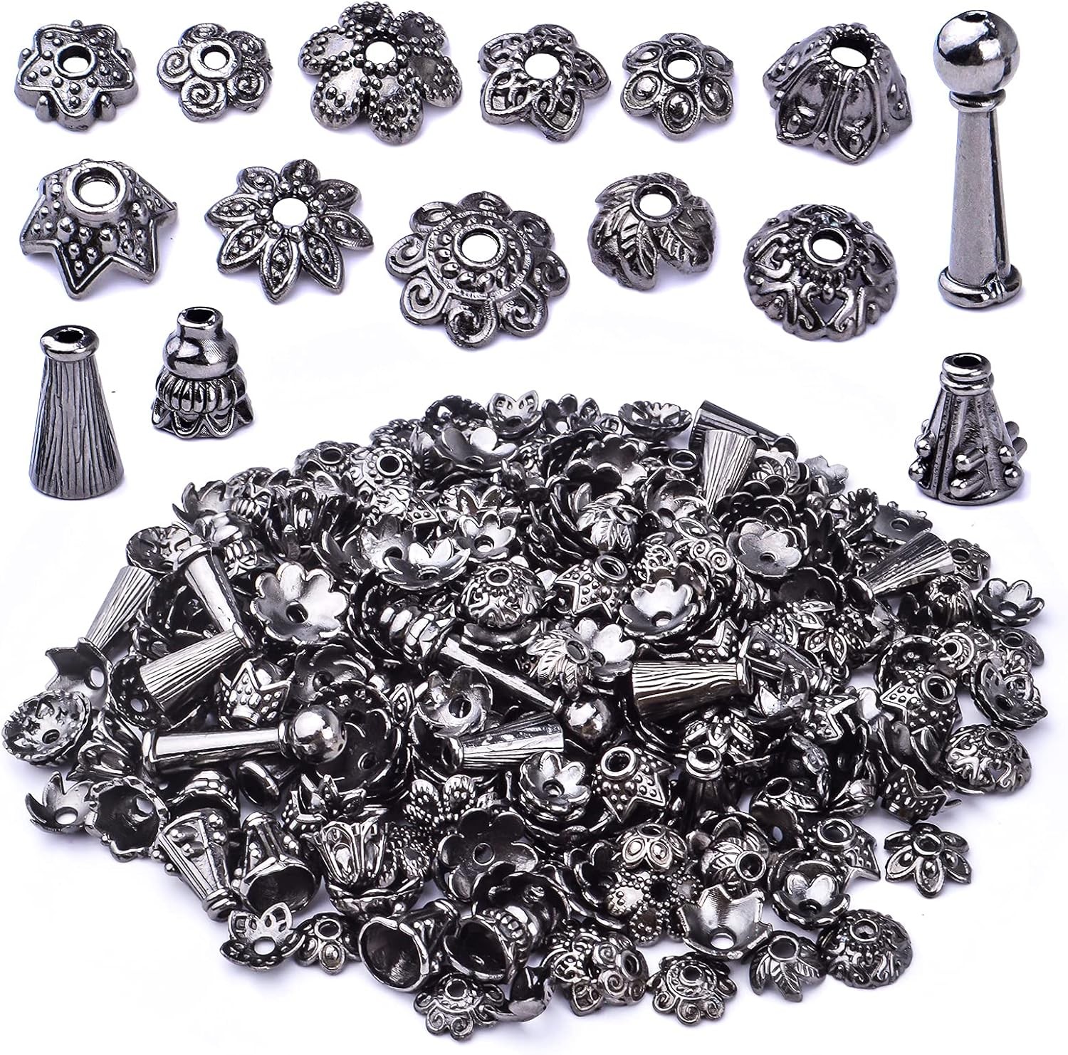 160-210pcs Bali Style Jewelry Making Metal Bead Caps Deluxe New Mix, 100