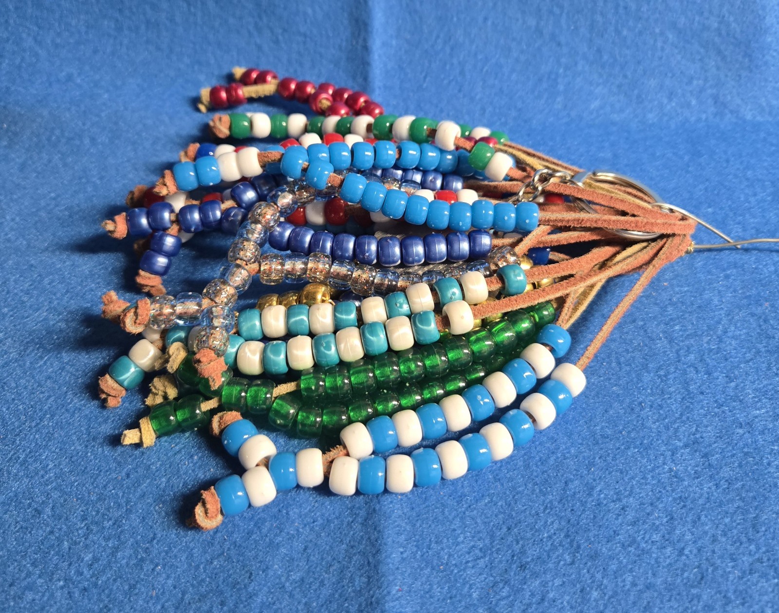 Worry Beads, Leather cord, Hand Made, Bracelets, Pony Beads, Assorted Colors 5mm