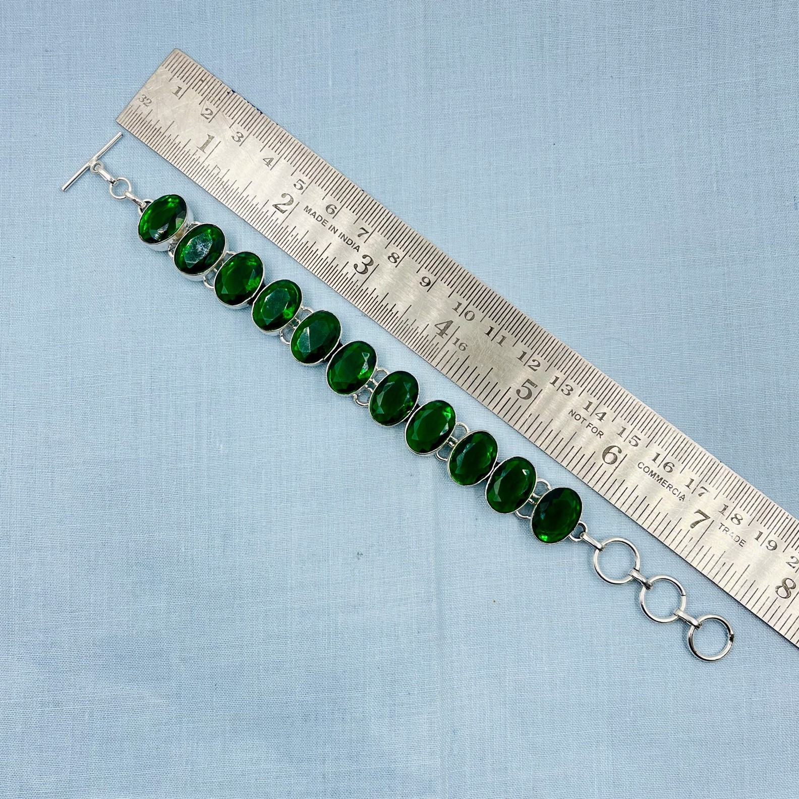 Rose Cut Chrome Diopside Gemstone 925 Sterling Silver Jewelry Chain Bracelet