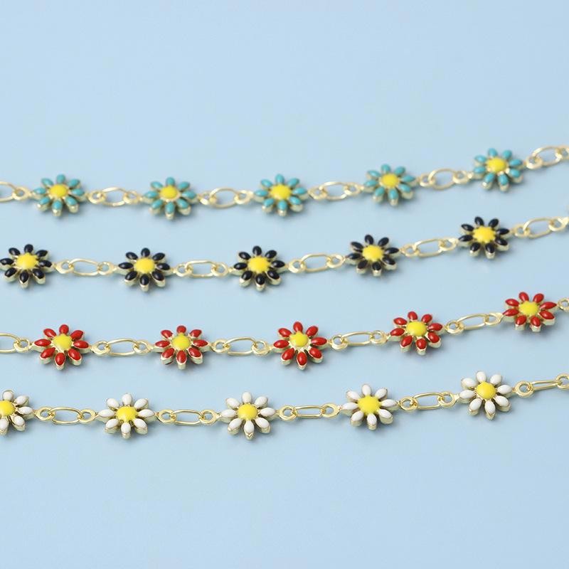 1Foot 18K Gold Plated Flower Chain, Enamel Flower Chain Minimalist Jewelry DIY