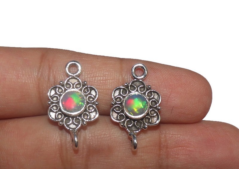 fire opal connector for earring making jewelry links sterling silver with opal