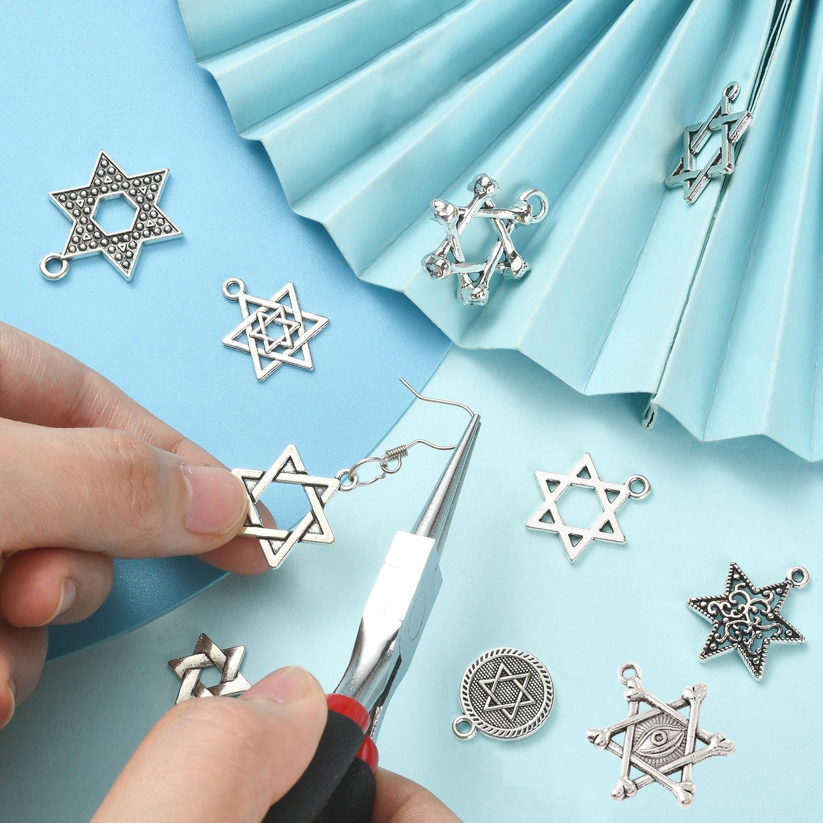LiQunSweet 100 Pcs 10 Styles Star of David Charms Six-pointed Jewish Star Luc…