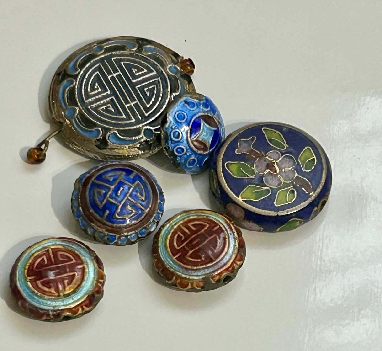 Vintage Chinese Longevity Round Flat Beads Lot Mixed Sizes