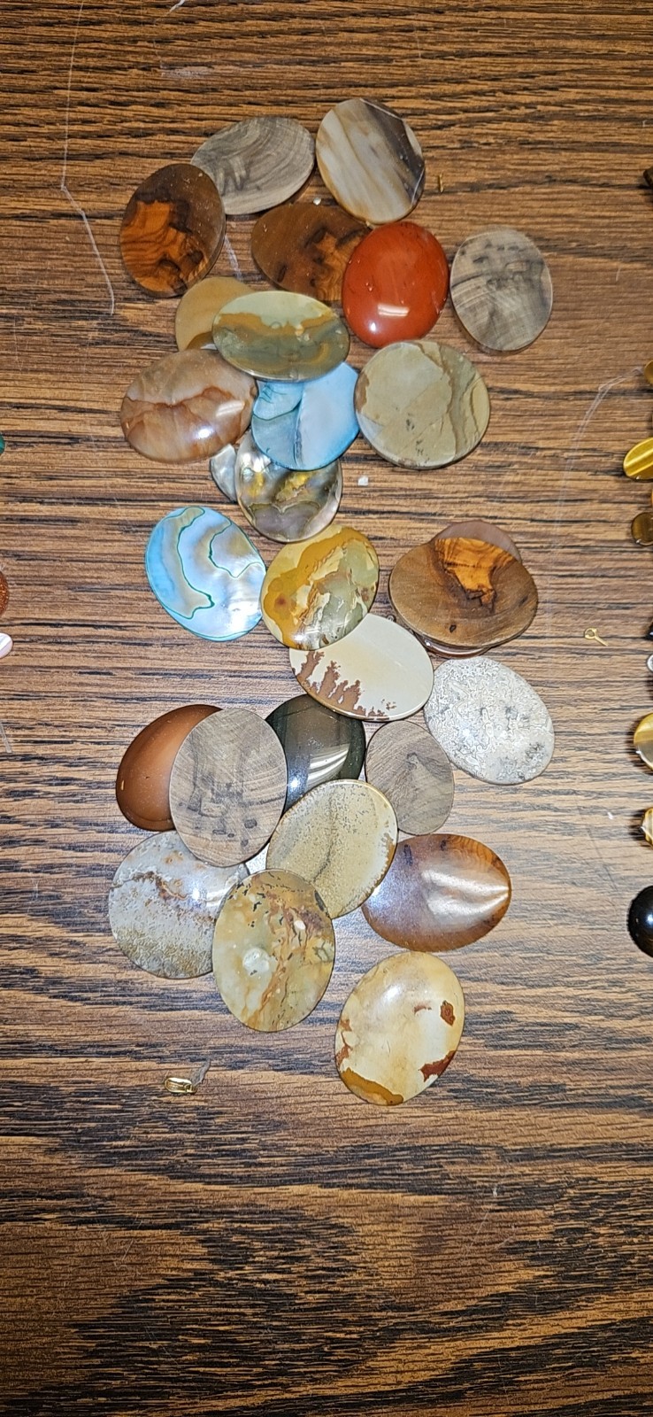 Vintage Lot Of Polished Gem Stones, Honey Tiger’s Eye Cabochons, Ect.