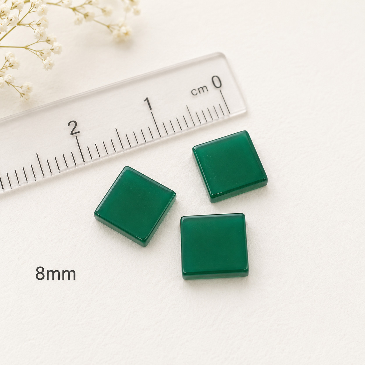 8×8 MM Square Flat Natural Green Onyx Discs Loose Gemstone Natural Gems 2 Pcs