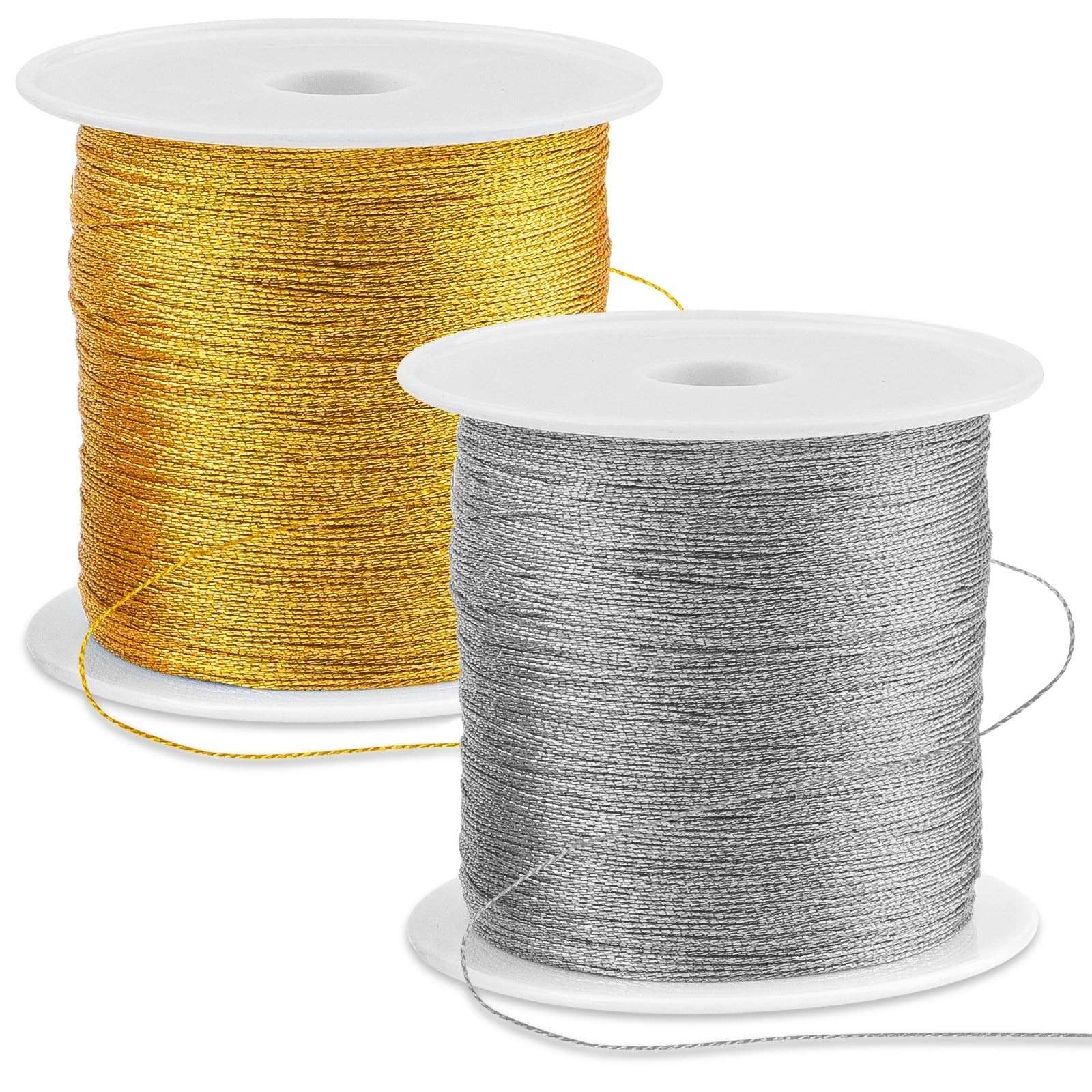 110 Yards Gold Ornaments String, 2 Spool 0.2mm Sliver & Gold Strings for Ornamen
