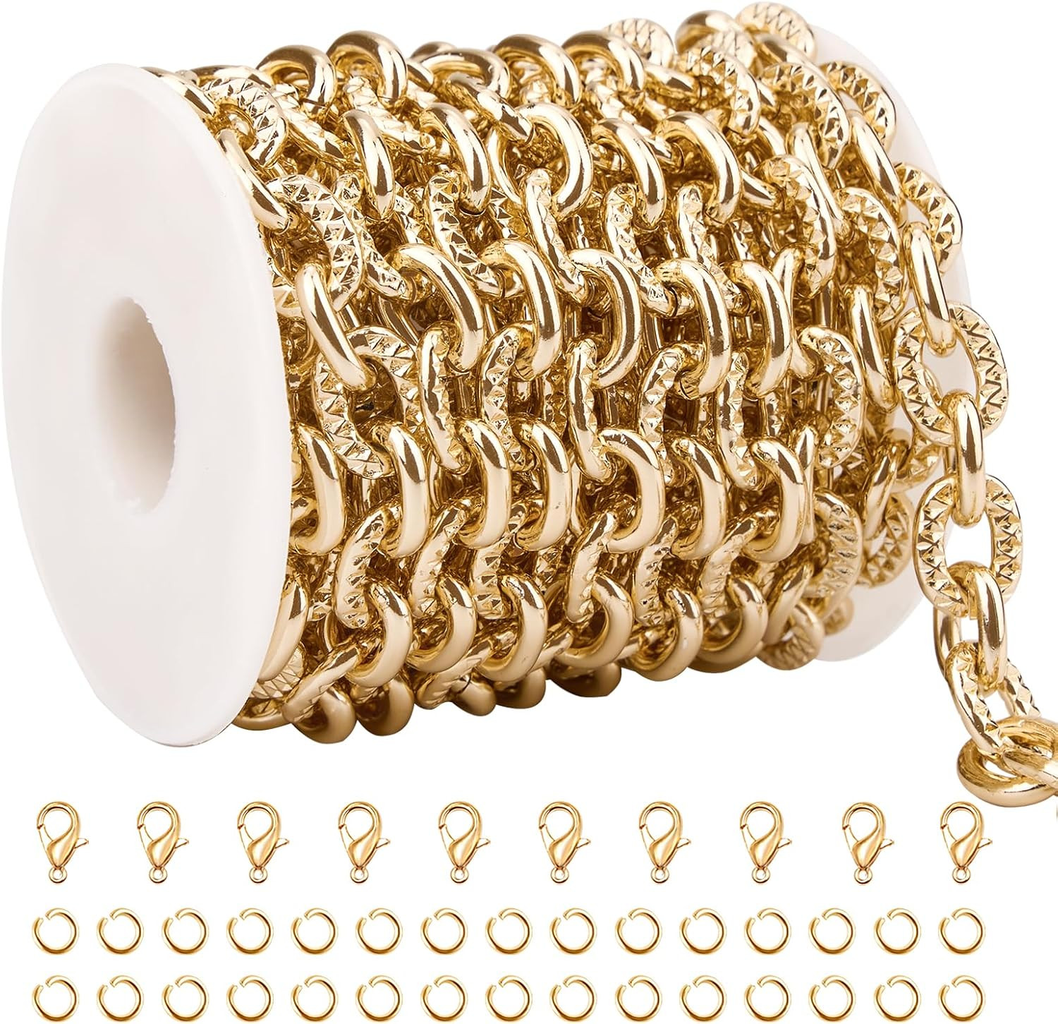 13 Feet Gold Embossed Cable Chain for Jewelry Making Oval Link Aluminum Chain Bu