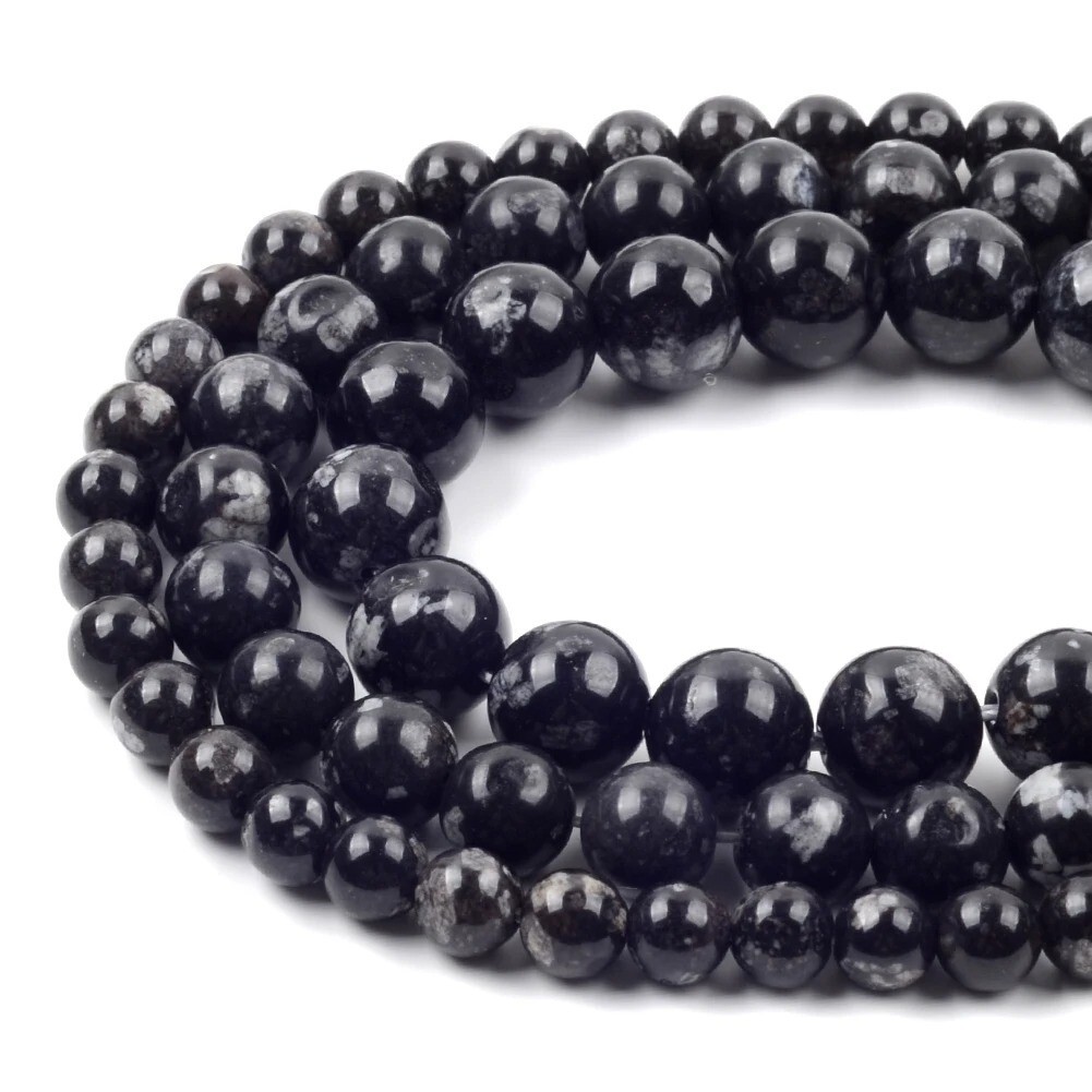 Natural Black Agate Gemstone Round Beads For Jewelry Making 15” 4mm