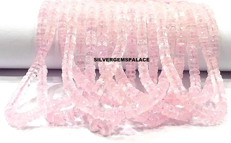 AAA+ Natural Rose Quartz Heishi Cut Great Luster Rose Beads Faceted Tyre Beads.