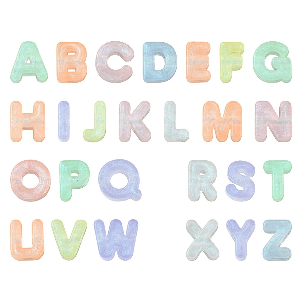 350G Luminous Transparent Acrylic Large Hole Beads, Glitter Powder Letter Beads