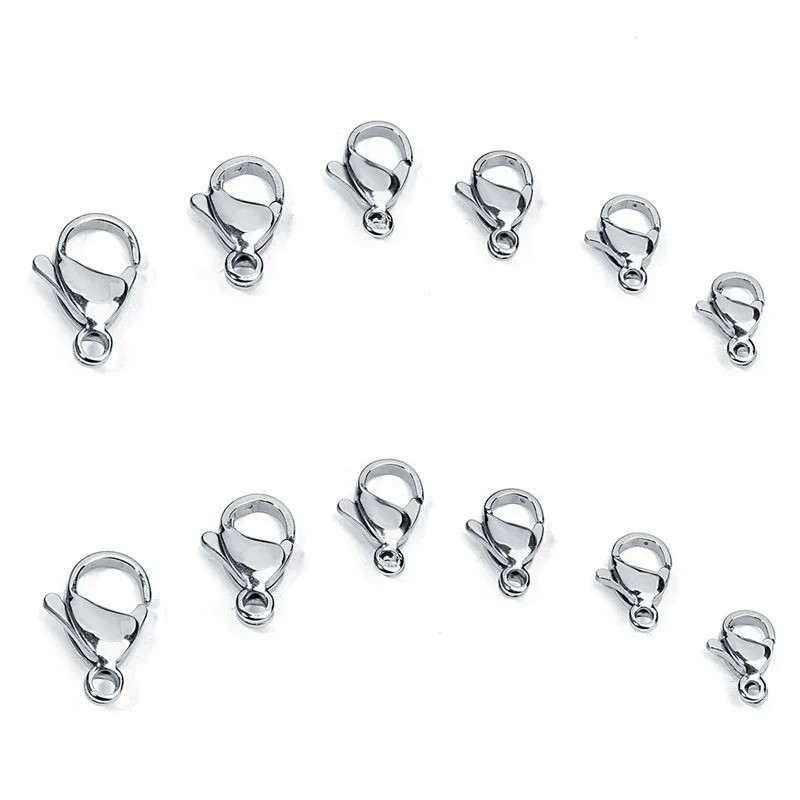 50pcs Stainless Steel Lobster Clasp Hook Claw Clasp Findings 9 10 11 12 13 15mm