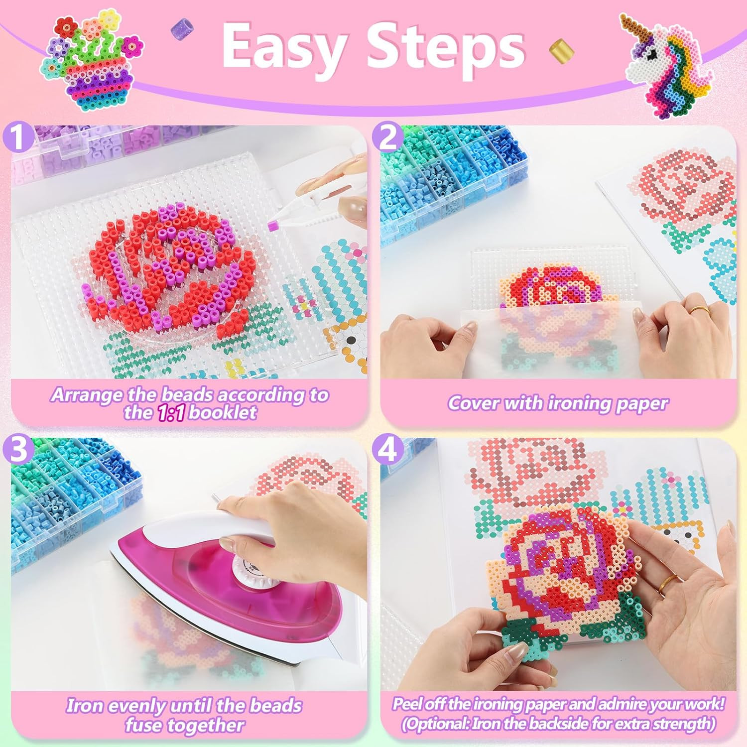 Fuse Beads Kit 92 Colors 19200 Pcs Melting Beads 5Mm, Including 124 Patterns, 6