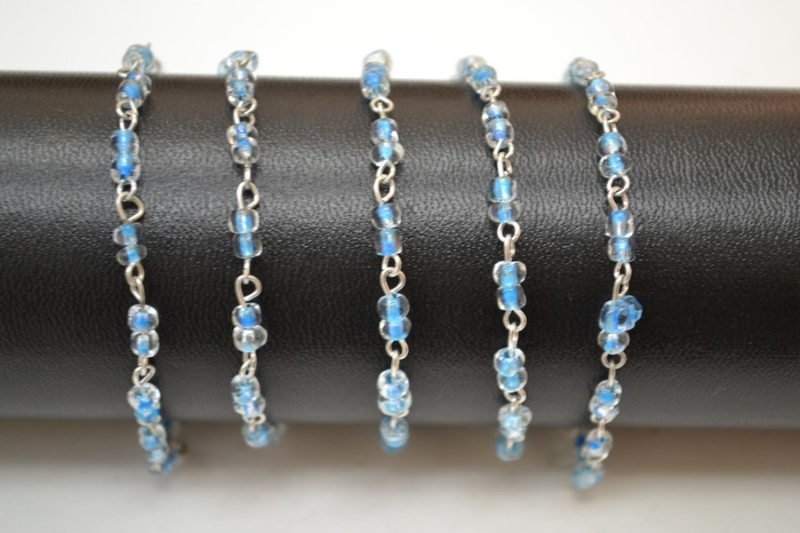 1 METER GLASS BEADS BEADED SILVER PLATED CHAIN 4MM #T-1272