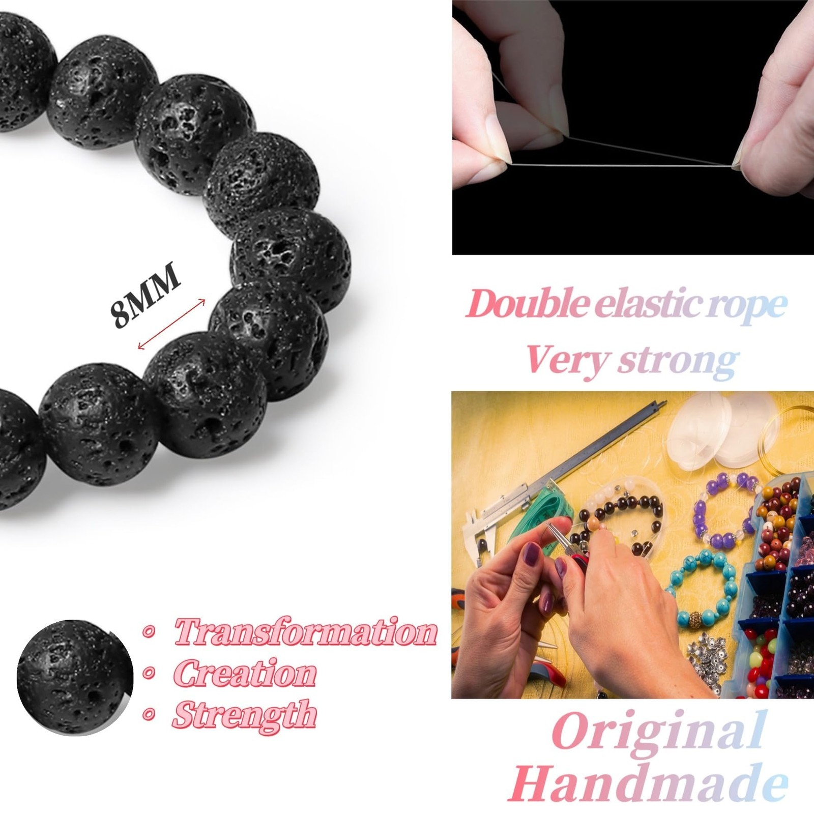 Handmade Original Healing Crystal 8MM Gemstone Stretch Bracelet for Women w – 02