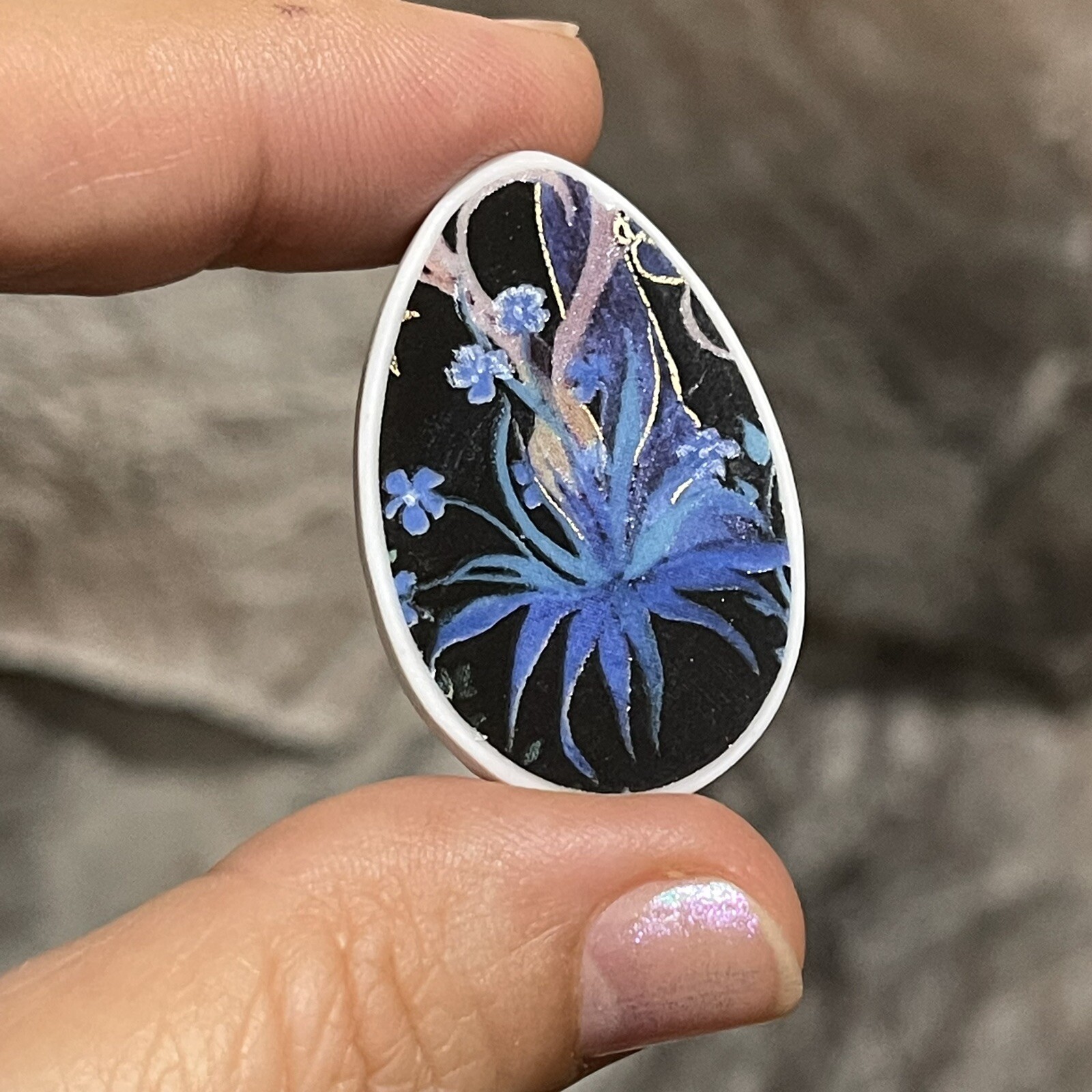 36.5×24.5×4.4mm Blue Broken China Porcelain Teardrop Cabochon
